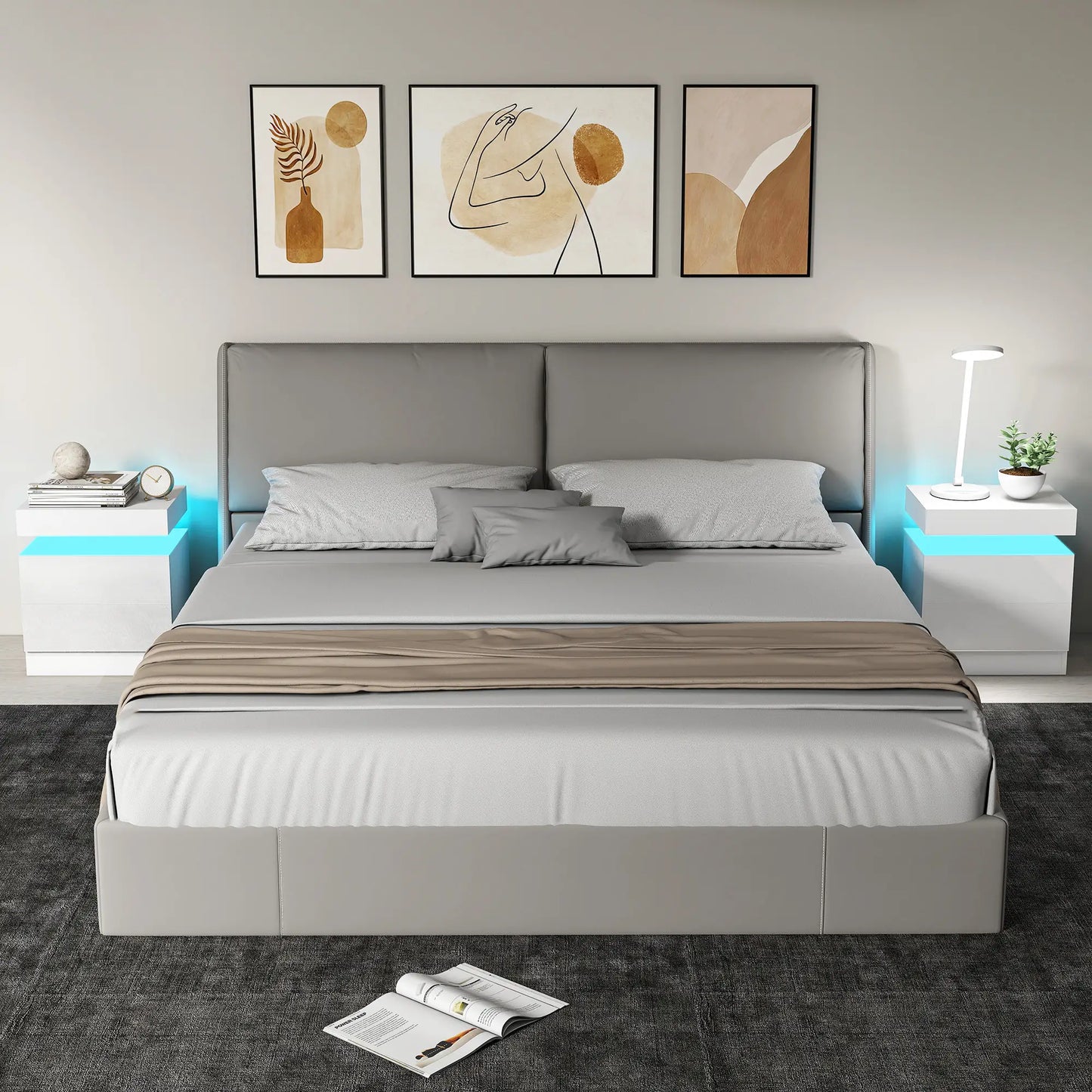 Nightstand Set of 2, LED Lights, 2 Drawers, White Bedside Tables at Gallery Canada