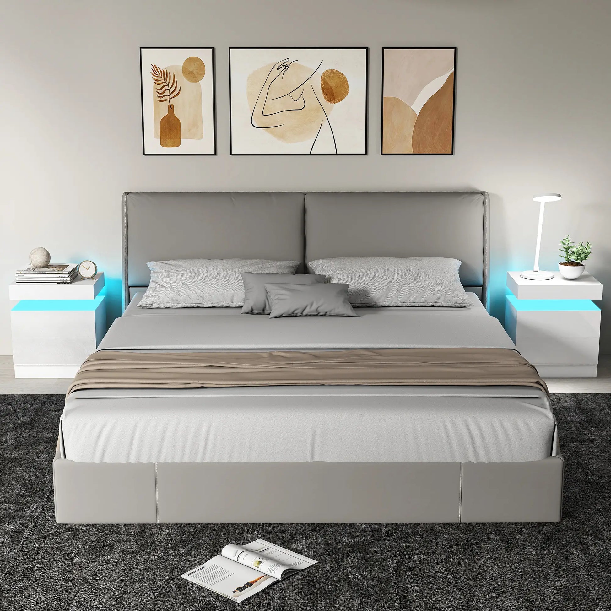 Nightstand Set of 2, LED Lights, 2 Drawers, White Bedside Tables at Gallery Canada