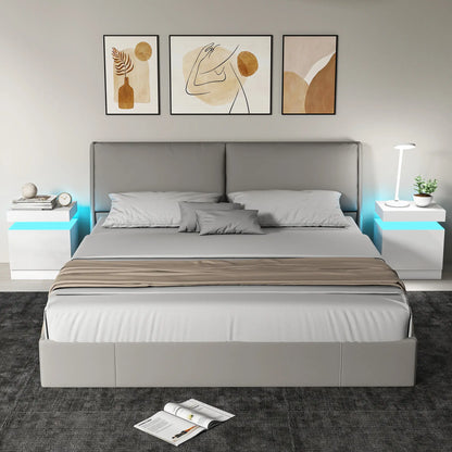 Nightstand Set of 2, LED Lights, 2 Drawers, White Bedside Tables at Gallery Canada