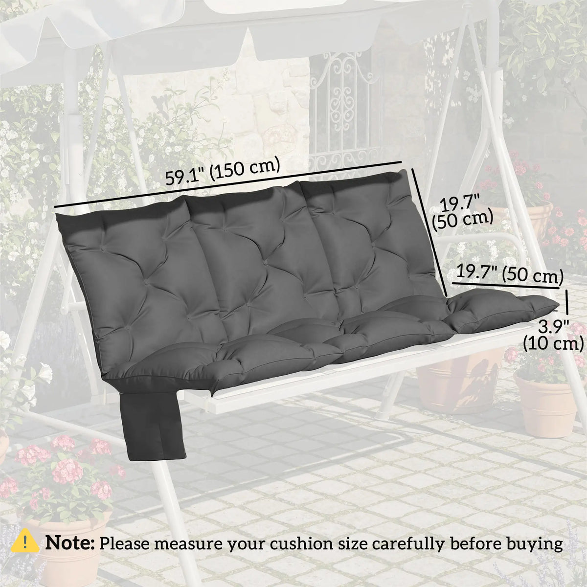 Water-Repellent Bench Cushion, Outdoor Swing Chair Pad, 59.1" x 39.4", Dark Grey Patio Chair Cushions at Gallery Canada
