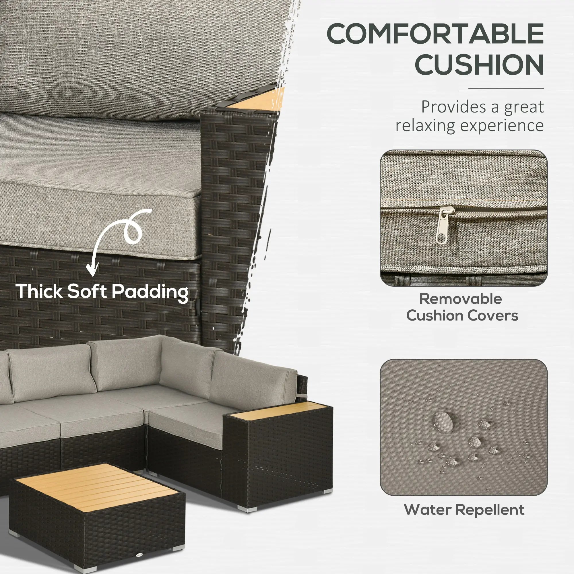 6-Piece Outdoor Rattan Patio Set, Corner Sofa, WPC Table, Light Grey Patio Furniture Sets at Gallery Canada