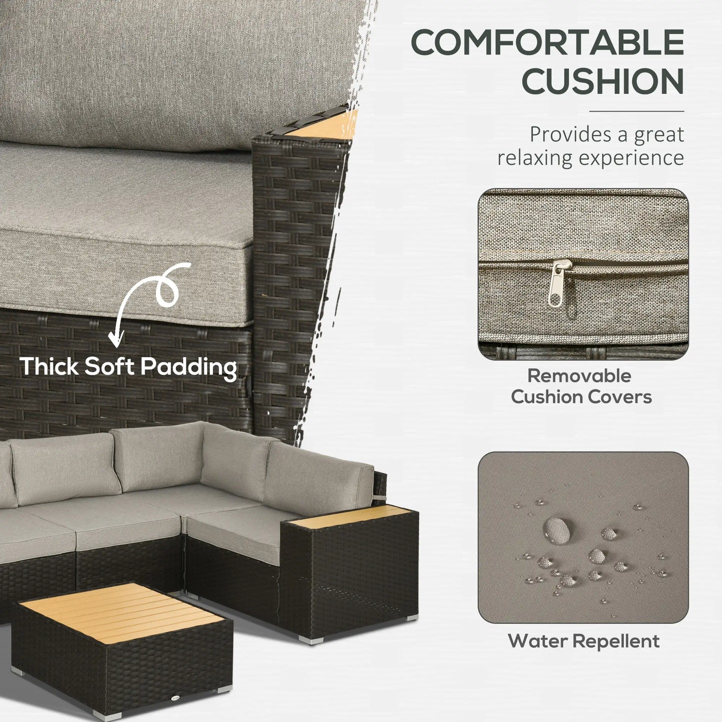 6-Piece Outdoor Rattan Patio Set, Corner Sofa, WPC Table, Light Grey Patio Furniture Sets at Gallery Canada