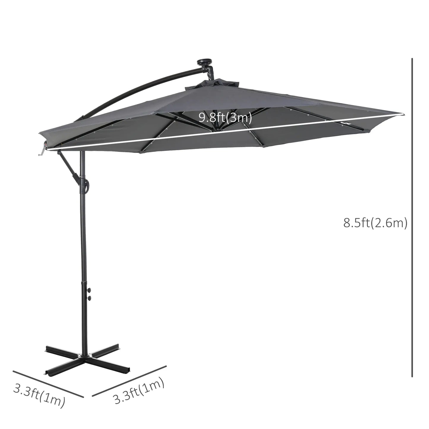 10ft Outdoor Cantilever Umbrella, Solar Lights, Adjustable Angle, Dark Gray Cantilever Umbrellas at Gallery Canada