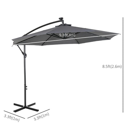 10ft Outdoor Cantilever Umbrella, Solar Lights, Adjustable Angle, Dark Gray Cantilever Umbrellas at Gallery Canada