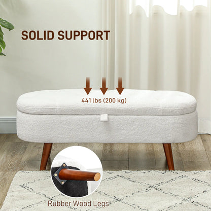 Boucle Storage Bench, Tufted Teddy Fleece, Wood Legs, White Storage Ottomans & Benches at Gallery Canada