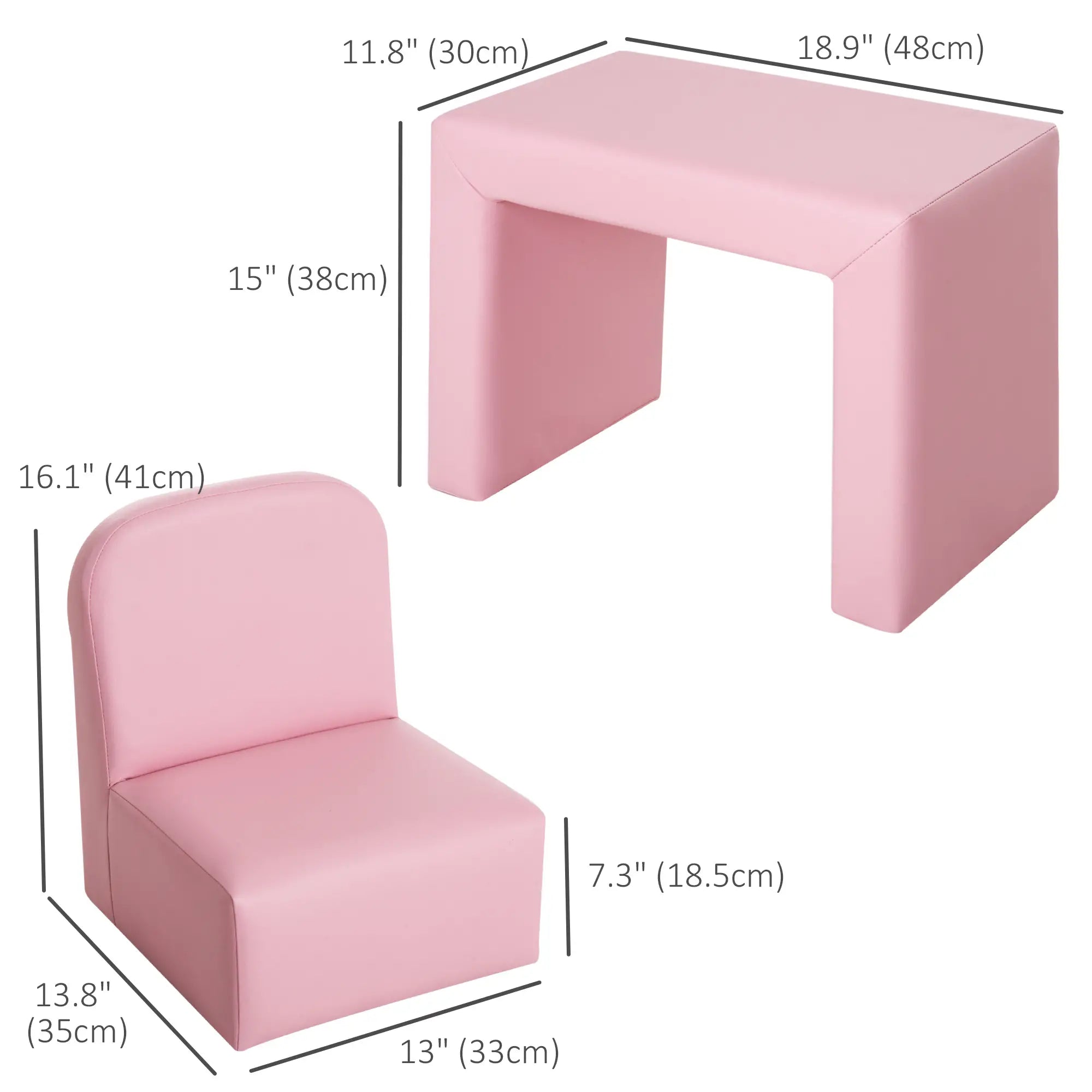 Kids Sofa, 2-in-1 Toddler Table and Chair, Armchair for 3-9 Years, Pink Kids Chairs & Seating at Gallery Canada