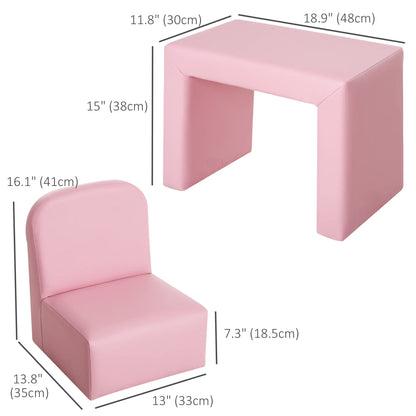 Kids Sofa, 2-in-1 Toddler Table and Chair, Armchair for 3-9 Years, Pink Kids Chairs & Seating at Gallery Canada