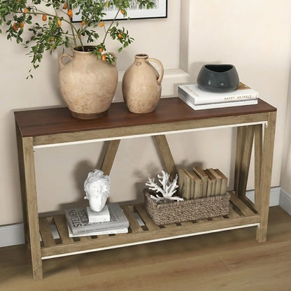 Farmhouse Console Table with Storage Shelf, Rustic Sofa Table, Oak Console Tables at Gallery Canada