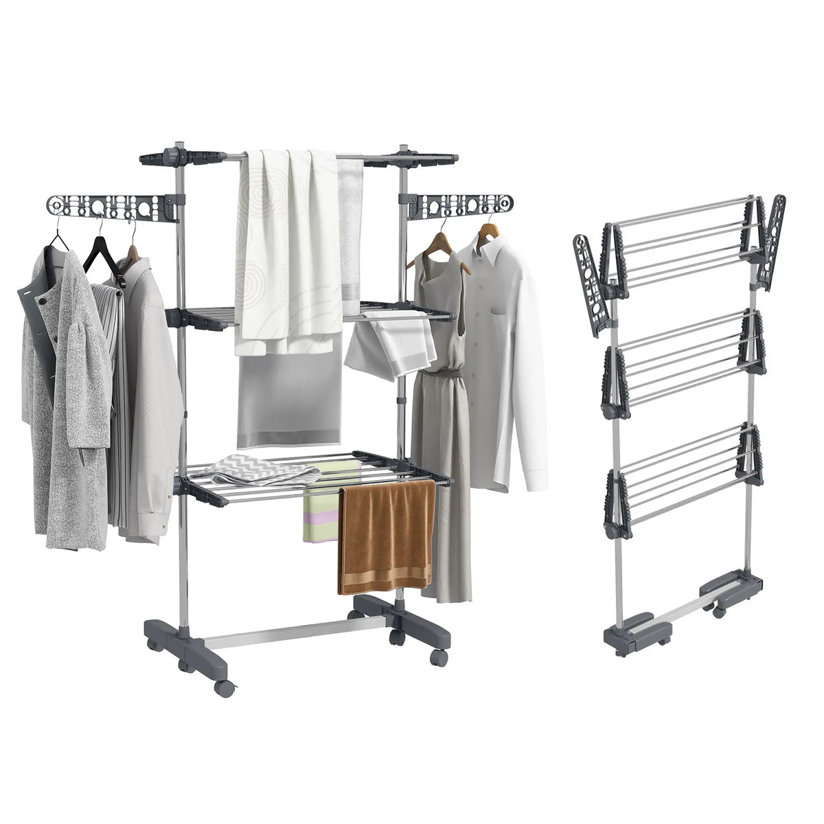 3-Tier Foldable Clothes Drying Rack, Stainless Steel, 6 Castors, Grey Bath Accessories at Gallery Canada