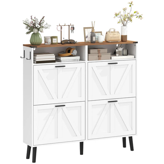 Shoe Storage Cabinet, 4 Flip Drawers, Farmhouse Narrow, Holds 24 Pairs, White Shoe Storage Cabinets & Racks White, Brown, Black at Gallery Canada