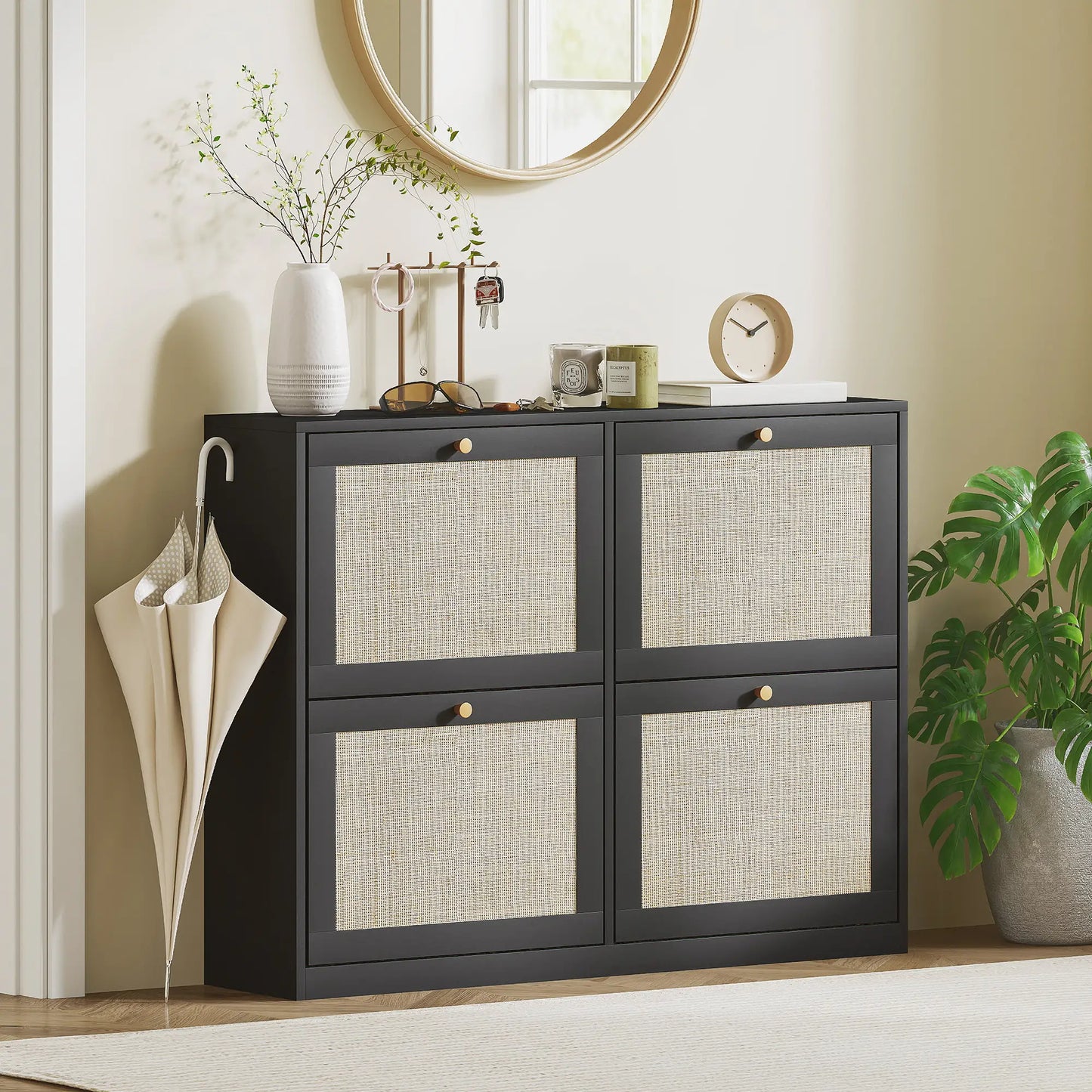 Narrow Shoe Storage Cabinet, 4 Flip Drawers, Adjustable Shelves, 20 Pairs, Black Shoe Storage Cabinets & Racks at Gallery Canada