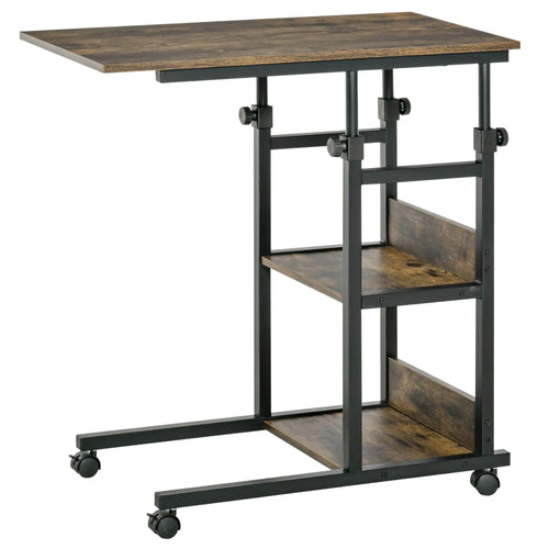 Mobile Standing Desk, Adjustable Height 31.5 inch, Rustic Brown, Brown