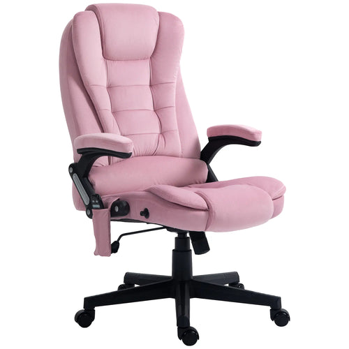 Reclining Massage Office Chair, High Back, Swivel Wheels, Pink