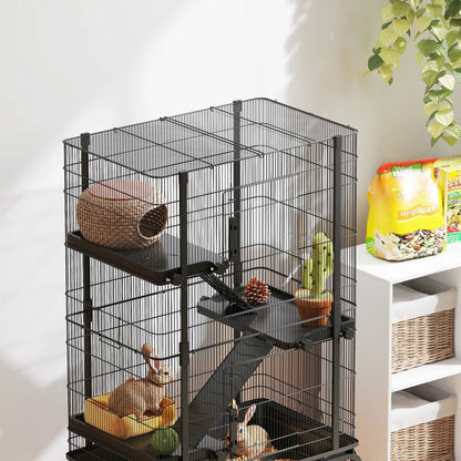 47"H Ferret Cage, Large 4-Tier Guinea Pig Cage, Black