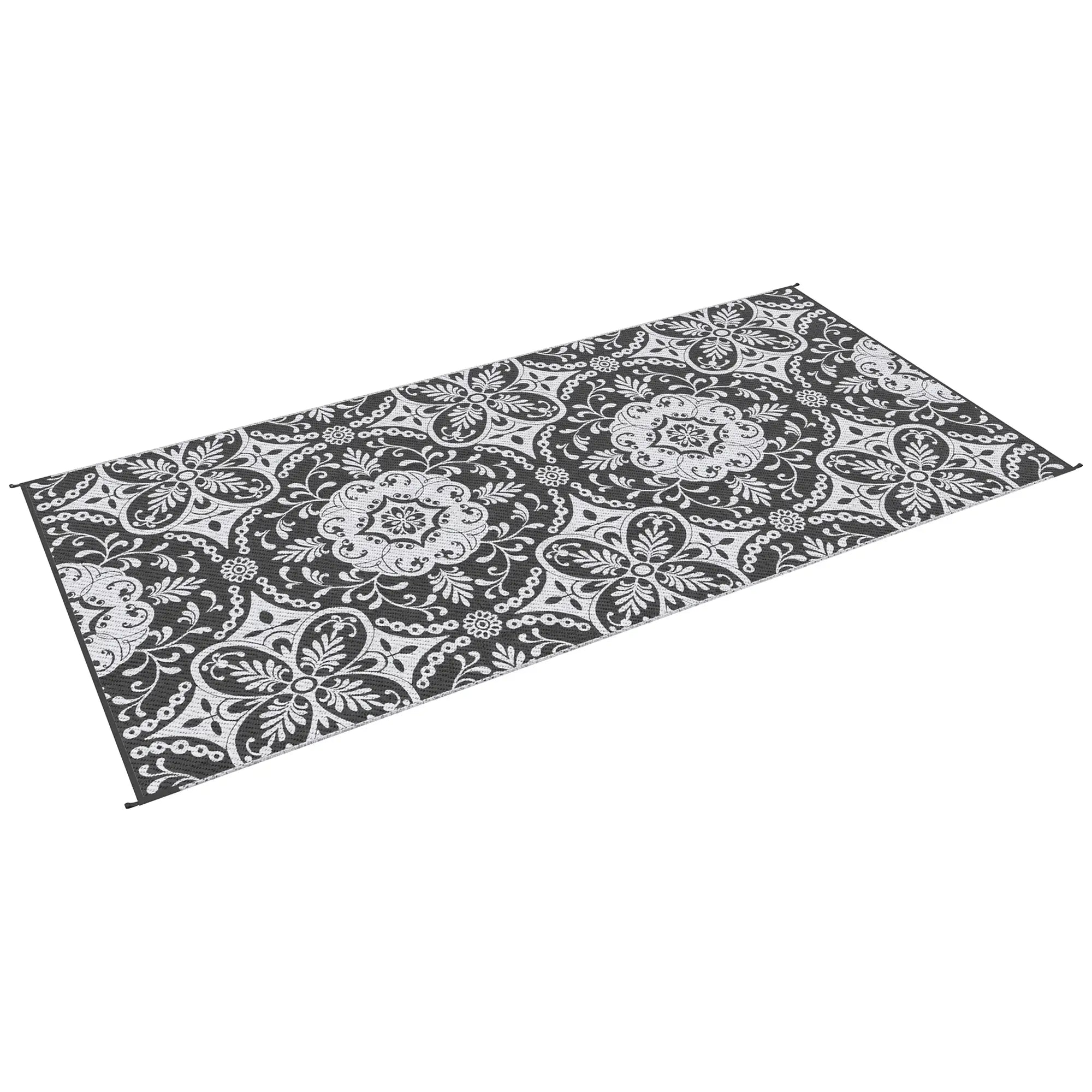 Portable Outdoor Rug with Carry Bag, 9' x 18', Waterproof, White Flower, Gray Outdoor Reversible Rugs at Gallery Canada
