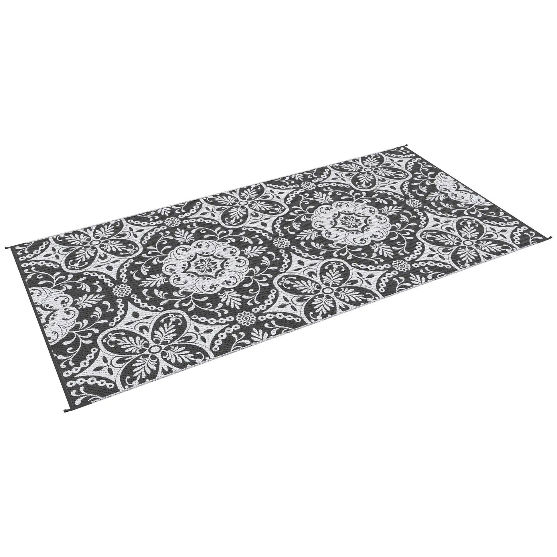Portable Outdoor Rug with Carry Bag, 9' x 18', Waterproof, White Flower, Gray Outdoor Reversible Rugs at Gallery Canada