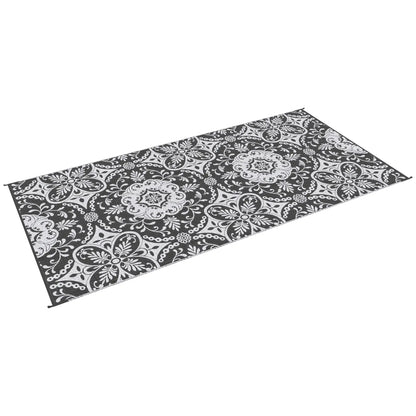 Portable Outdoor Rug with Carry Bag, 9' x 18', Waterproof, White Flower, Gray Outdoor Reversible Rugs at Gallery Canada