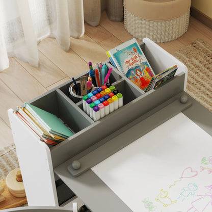 Kids Table and Chairs Set, Toddler Art Set with Paper Roll, Storage, Grey Kids Table Sets at Gallery Canada