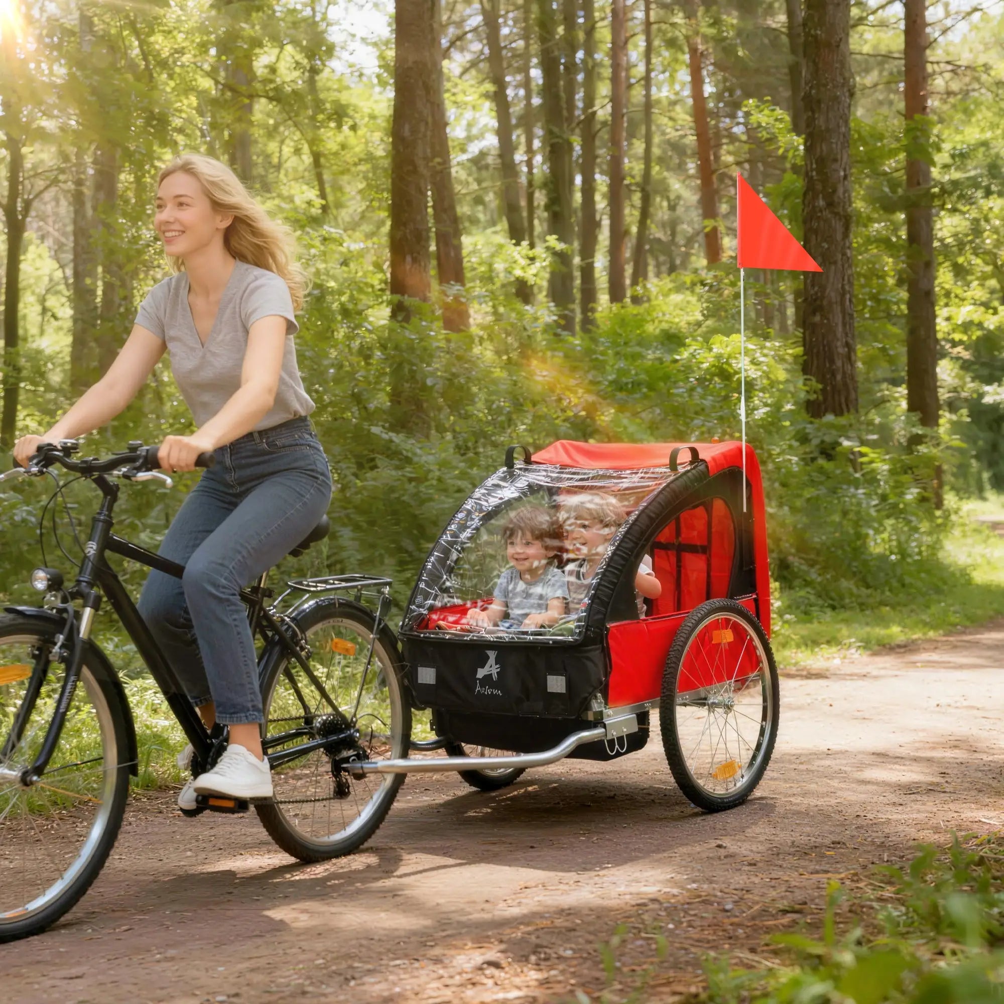 2-Seat Child Bike Trailer, Steel Frame, 5-Point Harness, Red Kids Bike Trailers at Gallery Canada