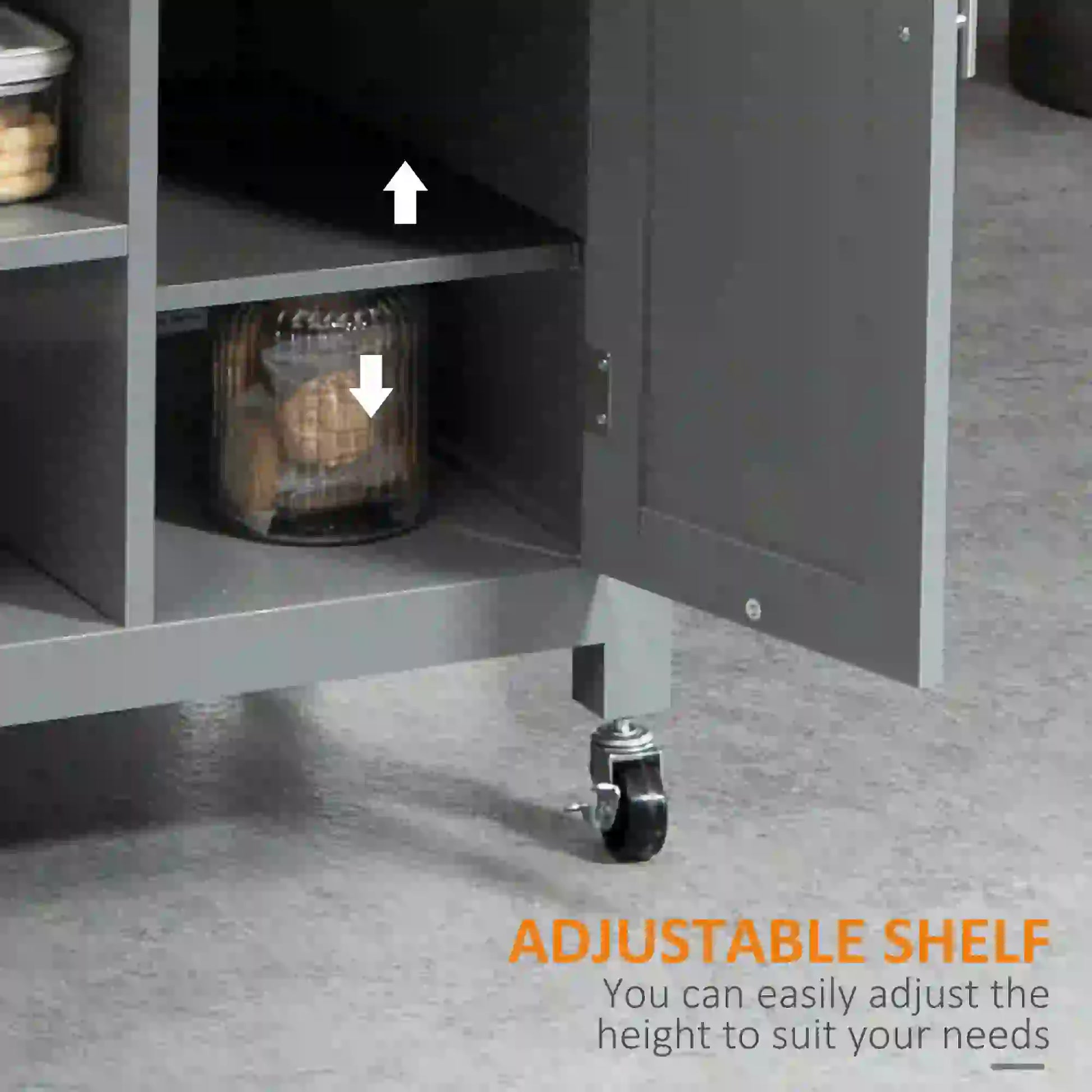 Compact Kitchen Cart on Wheels, Open Shelf, Storage Drawer, Grey Kitchen Islands & Kitchen Carts at Gallery Canada