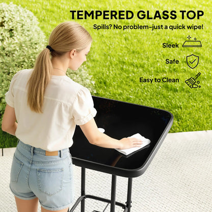 Outdoor Bar Table With Umbrella Hole, 41.3" Glass Top, Black Patio Dining Tables at Gallery Canada