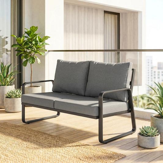 Outdoor Sofa, Thick Cushions, Patio Loveseat, 2 Seater, Black And Light Grey Patio Furniture Sets Black, Light Grey at Gallery Canada
