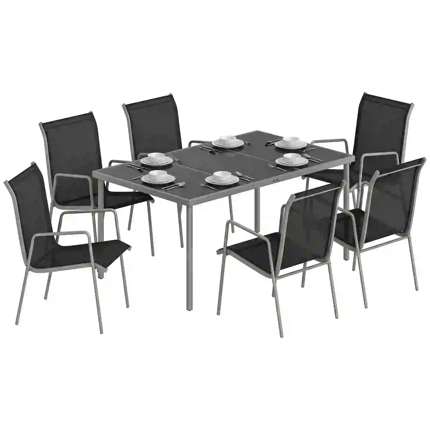 7 Piece Garden Dining Set With Rectangular Table & 6 Stackable Chairs Outdoor Dining Sets at Gallery Canada