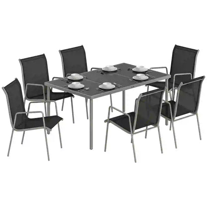 7 Piece Garden Dining Set With Rectangular Table & 6 Stackable Chairs Outdoor Dining Sets at Gallery Canada