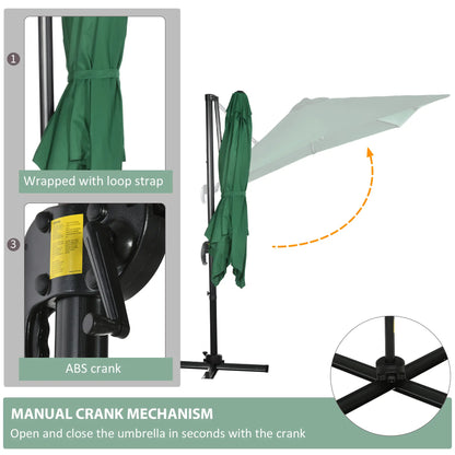 8' x 8' Square Cantilever Umbrella, 360° Rotation, Aluminum, Green Cantilever Umbrellas at Gallery Canada
