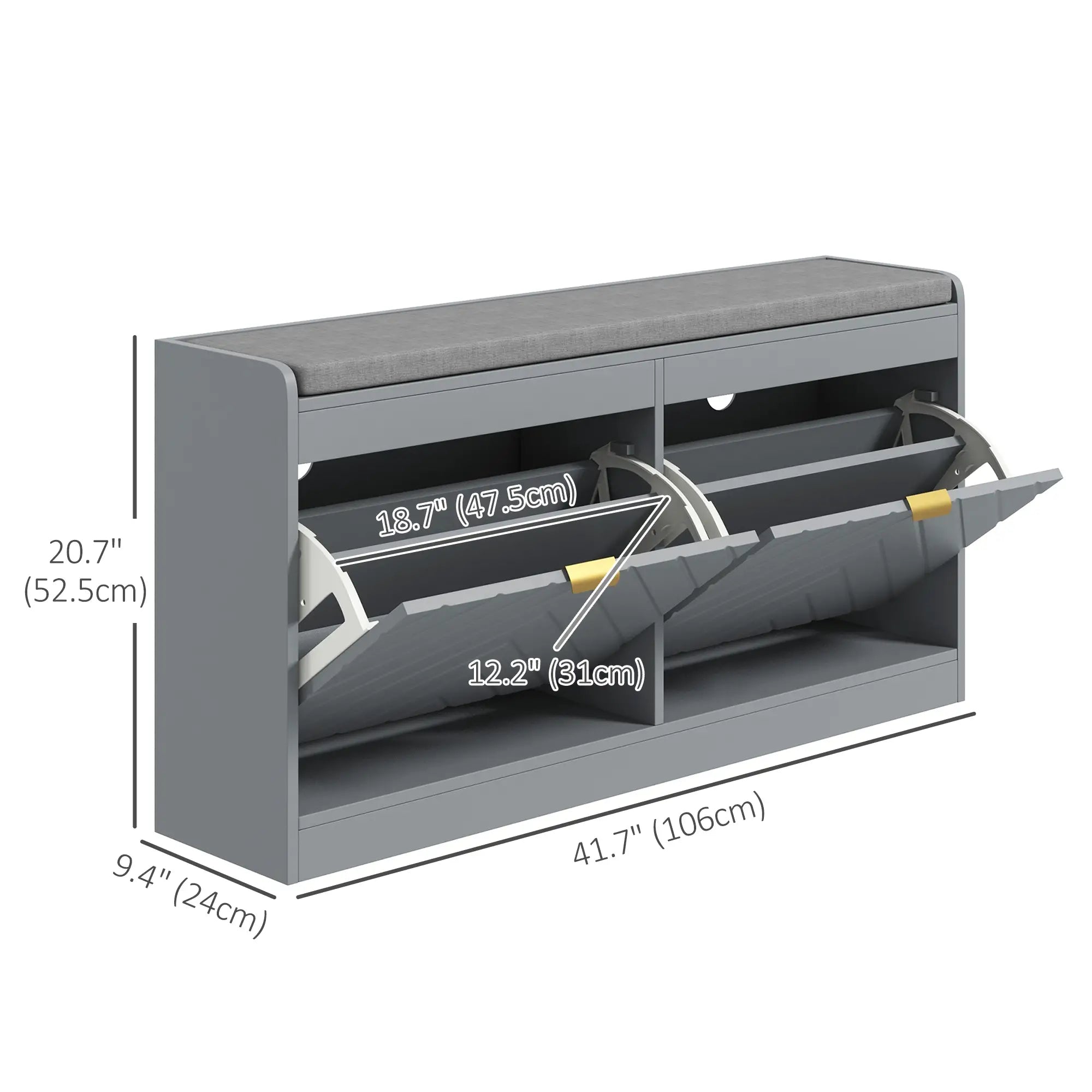 Shoe Storage with Seat, Upholstered Hallway Bench, Shoe Bench with 2 Flip Drawers and 4 Vents for 8 Pairs of Shoes Shoe Storage Cabinets & Racks at Gallery Canada