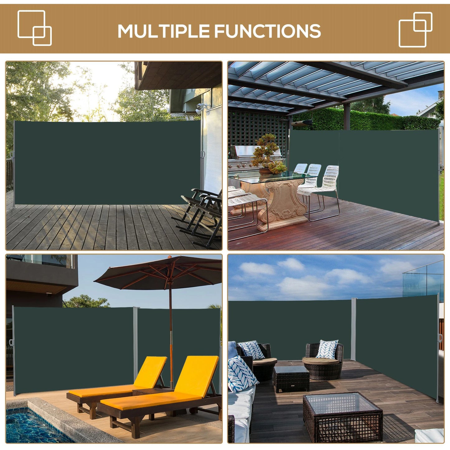 118" x 79" Retractable Patio Awning, Outdoor Privacy Screen, UV Wind Resistant, Grey Side Awnings at Gallery Canada