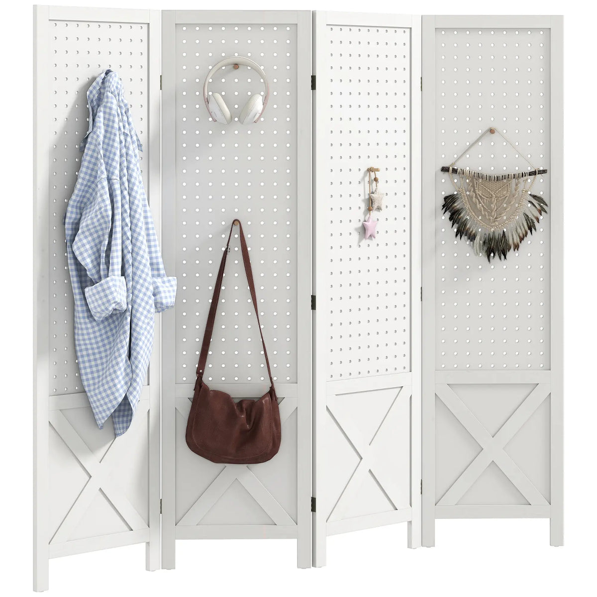 56.9" Wooden Room Divider, 4 Panel Folding Privacy Screen, White Room Dividers White at Gallery Canada