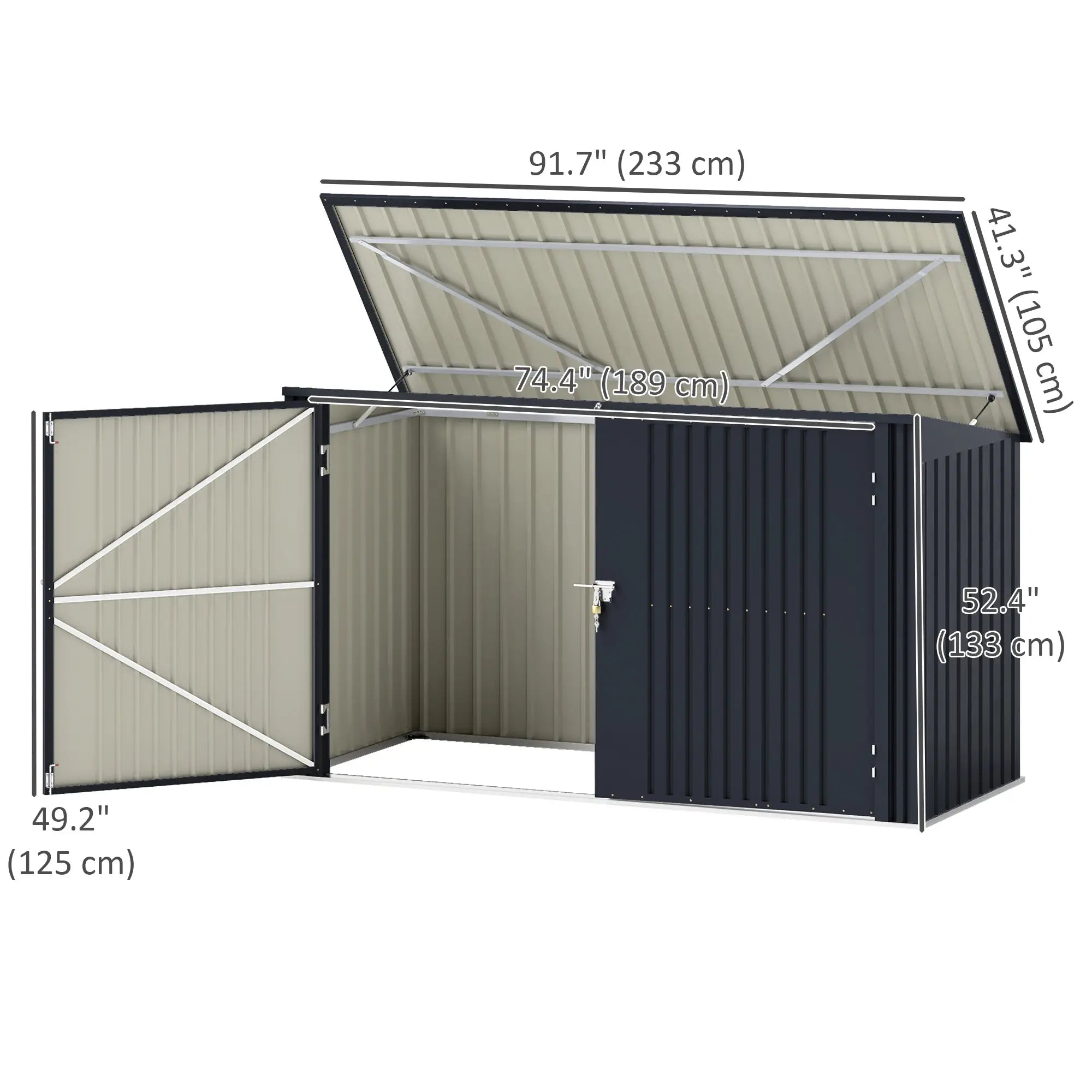 7.6 x 3.4ft Outdoor Storage Shed, Triple Bin Organizer, Lockable Doors Sheds at Gallery Canada