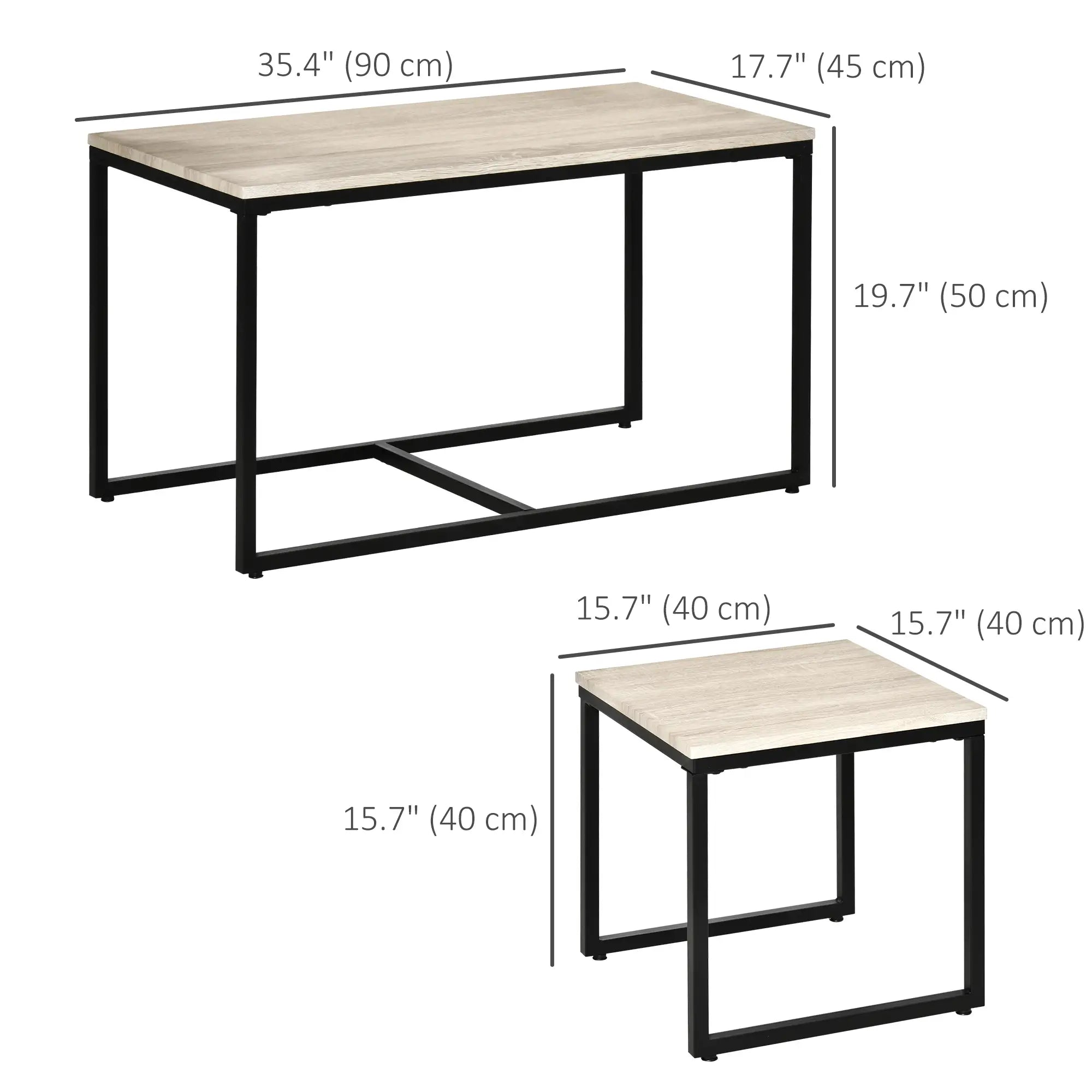 Nesting Coffee Table Set of 3, Metal Frame, Natural, Black Coffee Tables at Gallery Canada