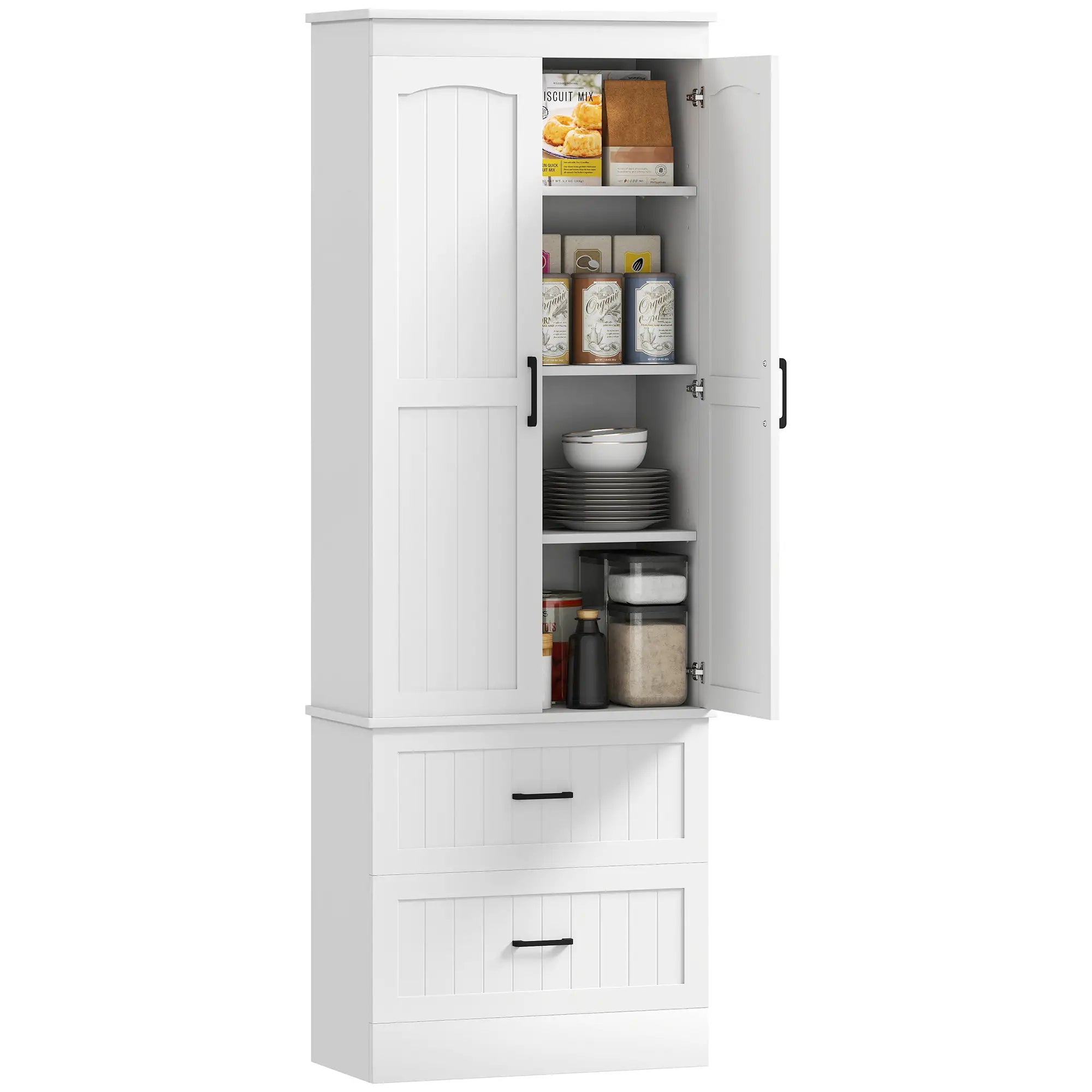 Tall Pantry Cabinet, 67 Inch, Adjustable Shelves, 2 Drawers, White Kitchen Pantry Cabinets at Gallery Canada