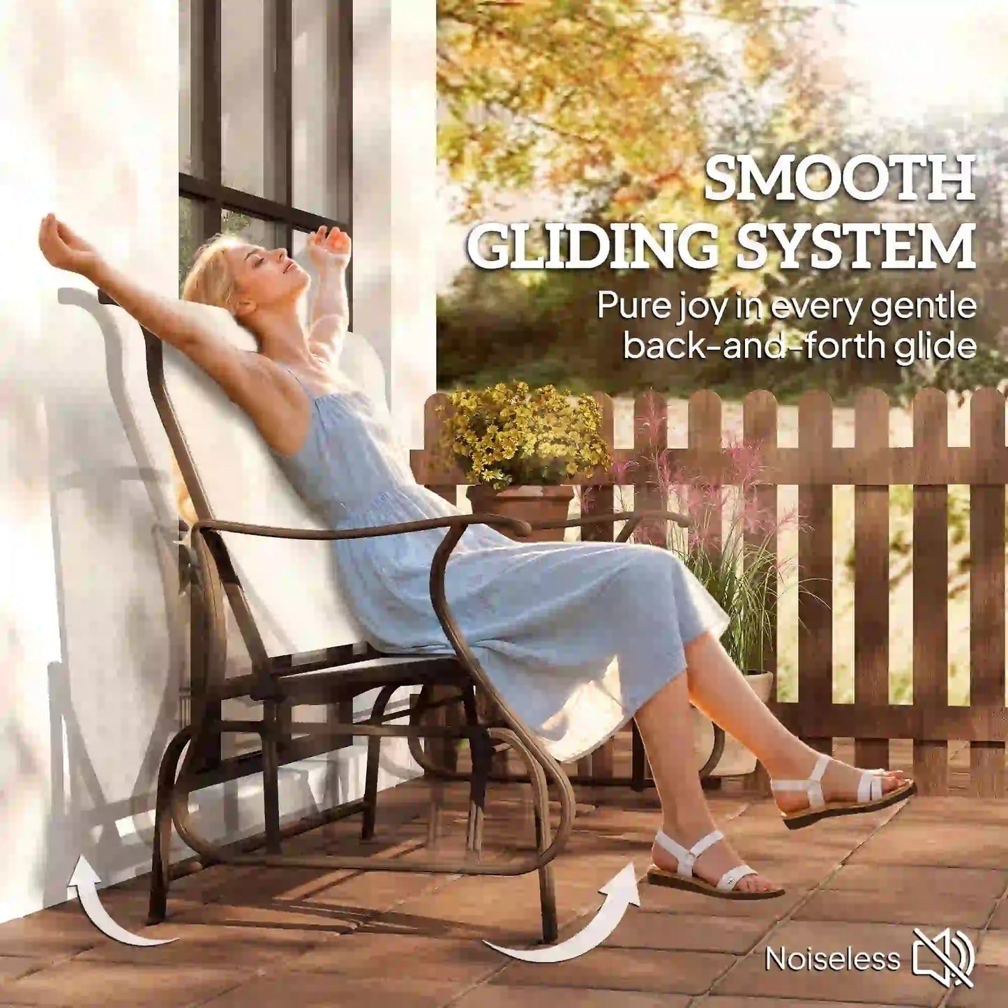 Double Gliding Chair, Patio Glider, Outdoor Mesh Seat, Steel Frame, Cream White Outdoor Gliders at Gallery Canada