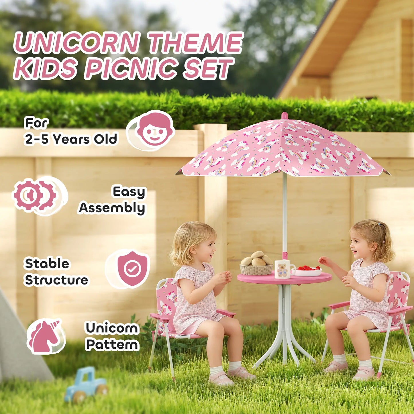 Kids Picnic Table Set, 2 Folding Chairs, Umbrella, Pink Kids Outdoor Furniture at Gallery Canada