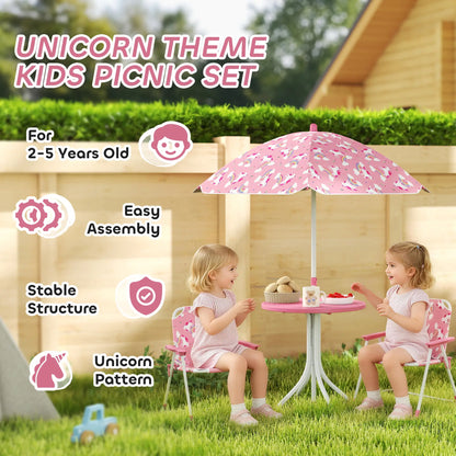 Kids Picnic Table Set, 2 Folding Chairs, Umbrella, Pink Kids Outdoor Furniture at Gallery Canada