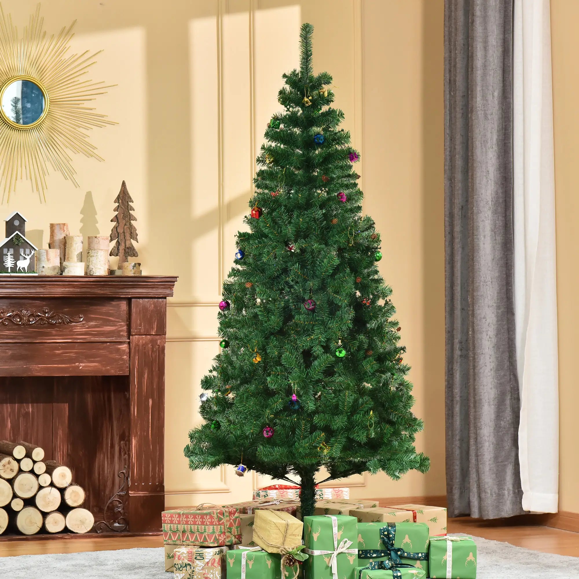 6ft Artificial Christmas Tree, Holiday Party Decor with Ornaments, Green Artificial Christmas Trees at Gallery Canada