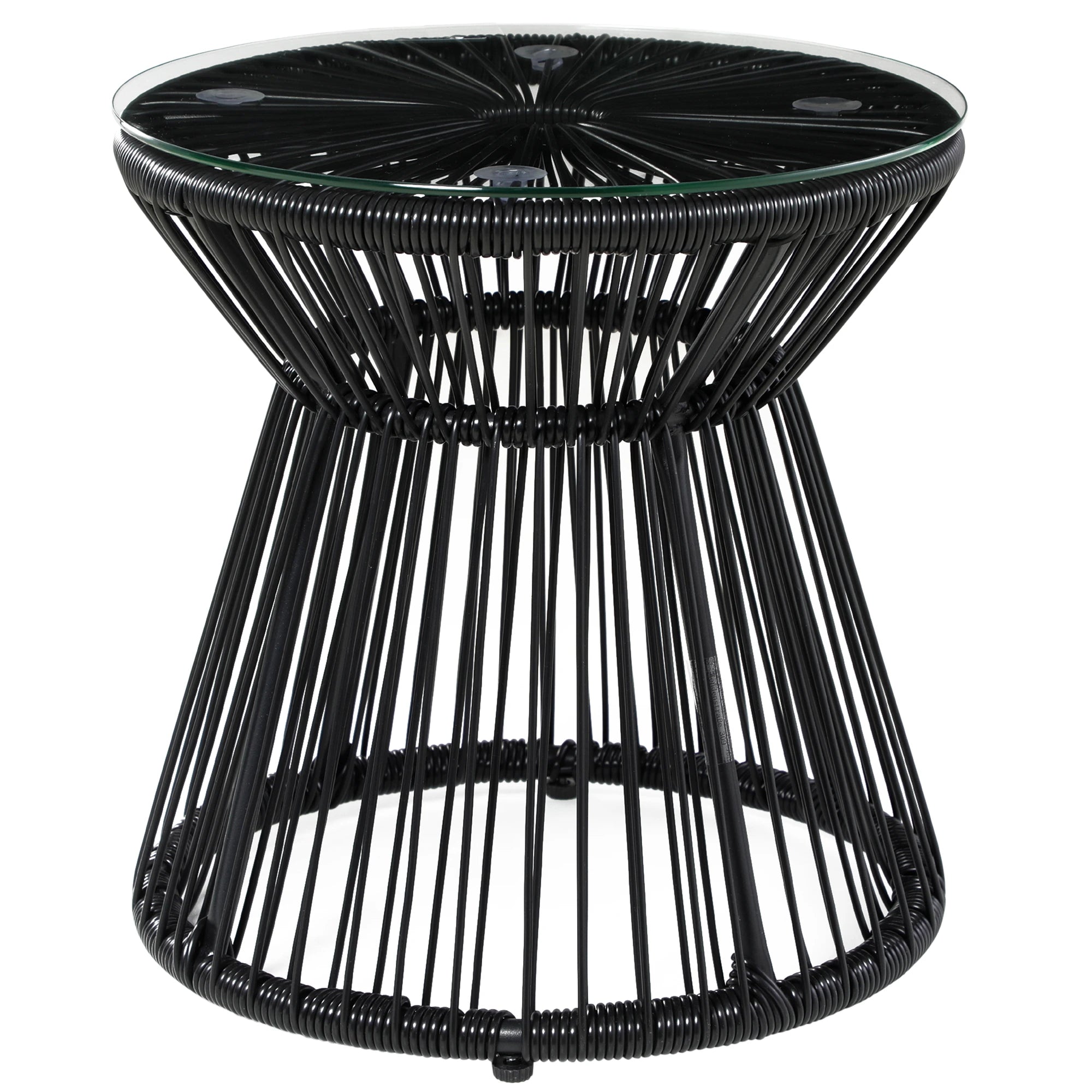 Round Rattan End Table, Hollow Drum Design, Glass Top, Black Patio Side Tables Black at Gallery Canada