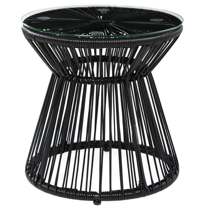 Round Rattan End Table, Hollow Drum Design, Glass Top, Black Patio Side Tables Black at Gallery Canada