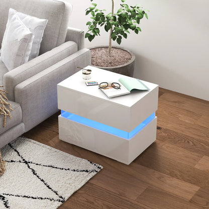 Modern Nightstand, 2 Drawers, USB RGB LED Lights, Remote, White Bedside Tables at Gallery Canada