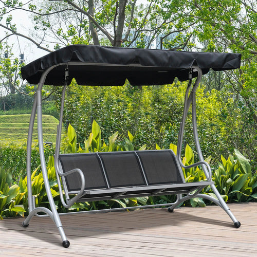 3-Seater Outdoor Swing Bench, Adjustable Canopy, Black