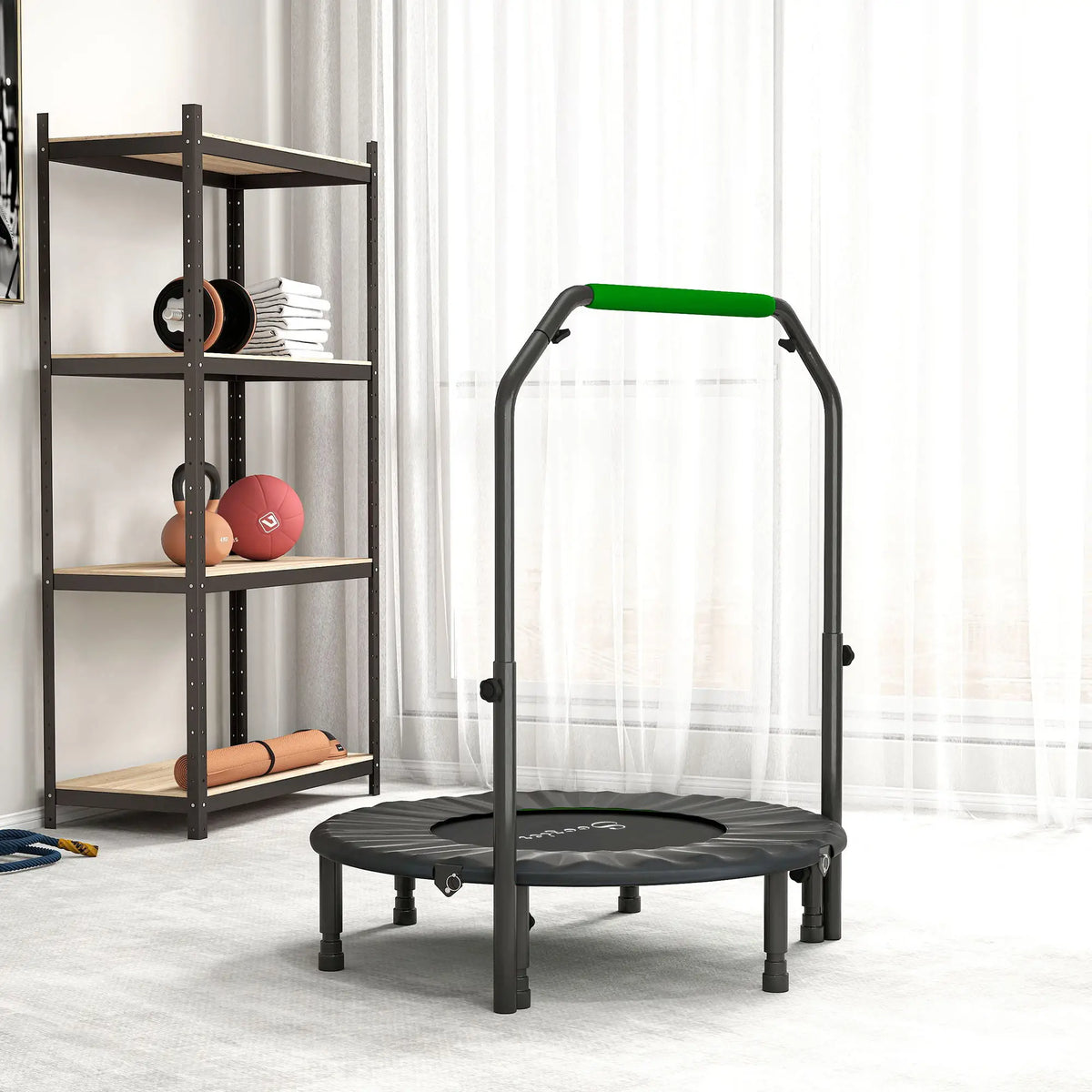 40" Foldable Mini Fitness Trampoline, Adjustable Foam Handle, Green Trampolines at Gallery Canada