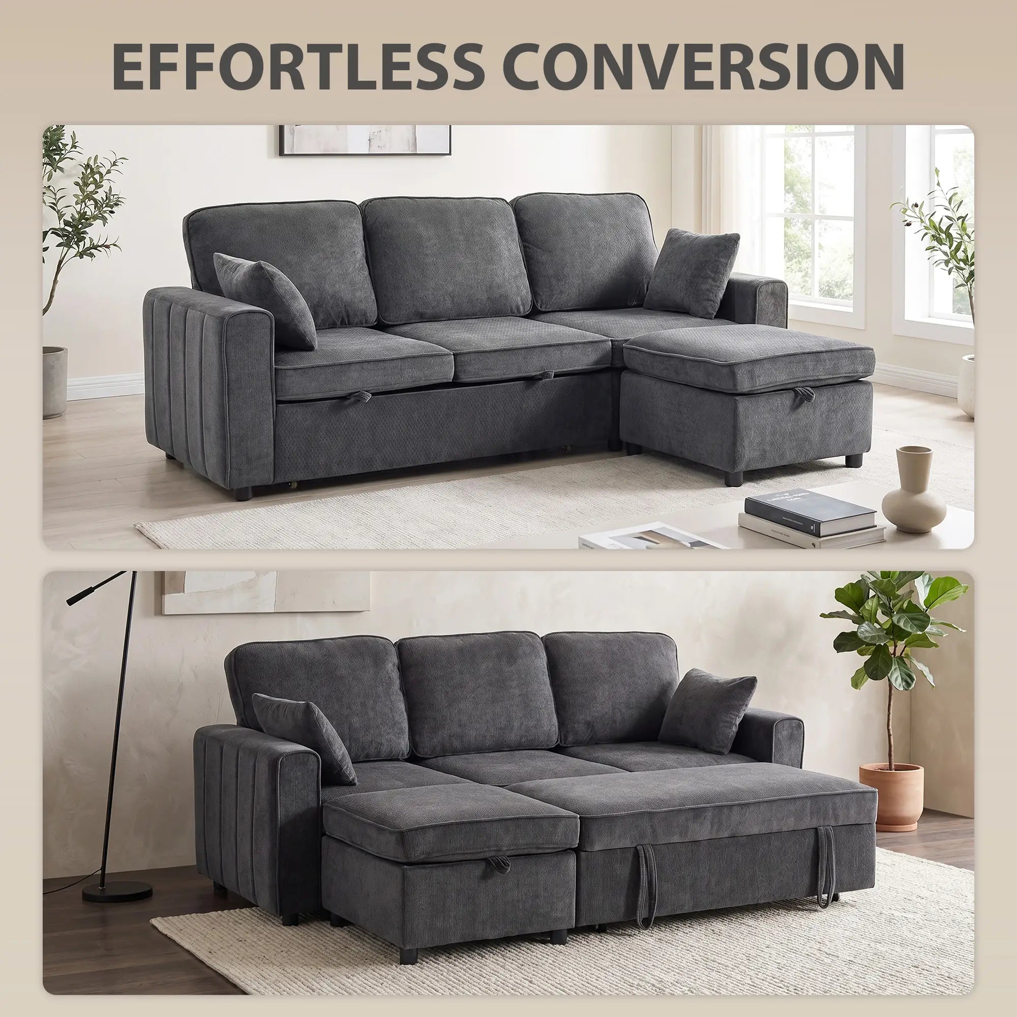 Modular Sectional Sofa Bed With Reversible Ottoman, Dark Grey Sofas & Reclining Chairs at Gallery Canada