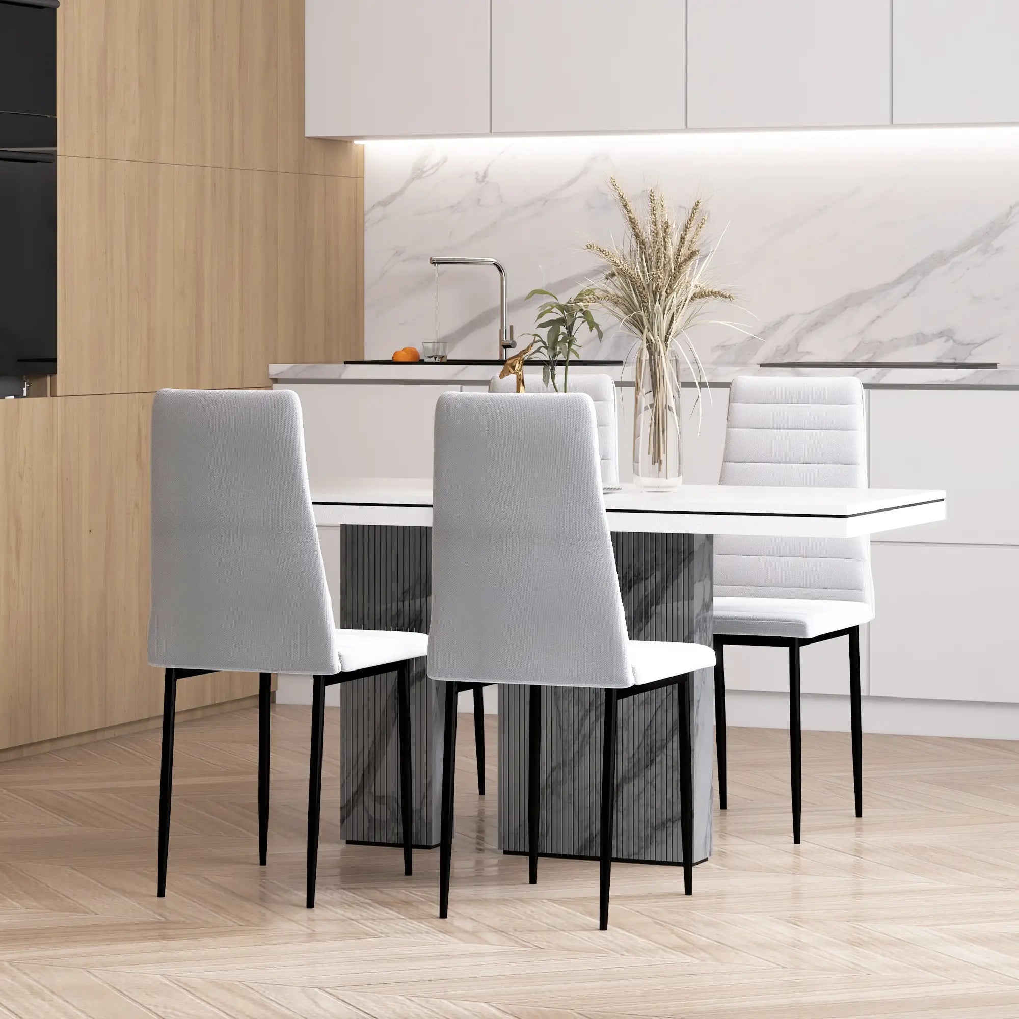 Modern Upholstered Dining Chairs, Set of 4, Linen Fabric, Metal Legs, White Dining Chairs White at Gallery Canada