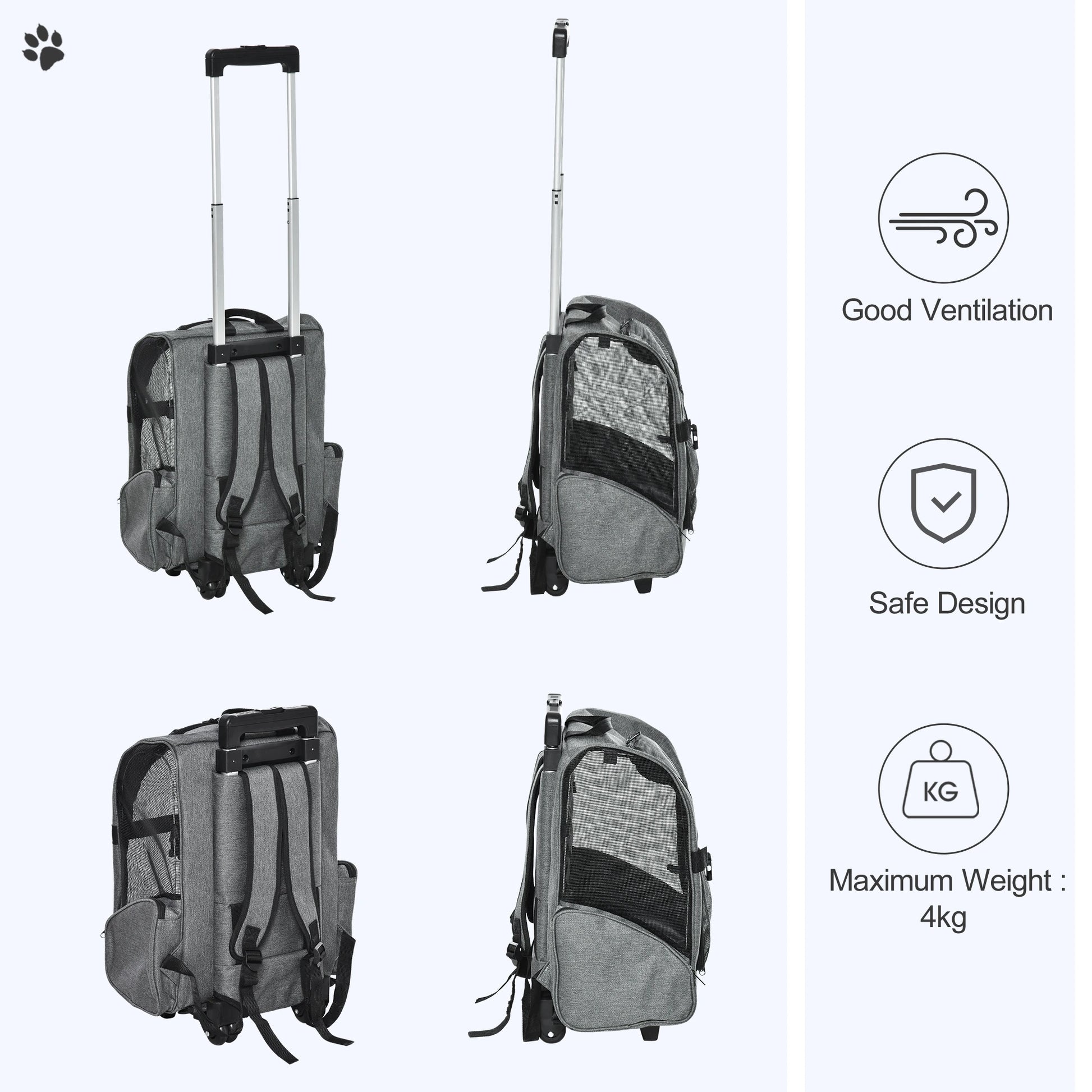 2-in-1 Pet Carrier Backpack, Rolling Wheel, Grey Dog Bike Trailers & Strollers at Gallery Canada