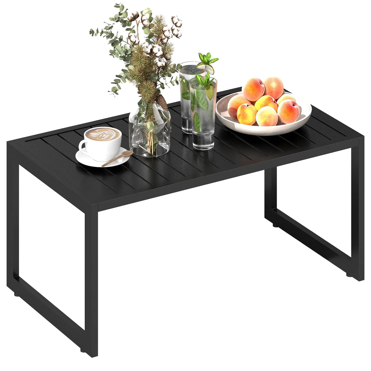 Outdoor Coffee Table, Slatted Tabletop, Adjustable Foot Pads, Black Patio Side Tables Black at Gallery Canada
