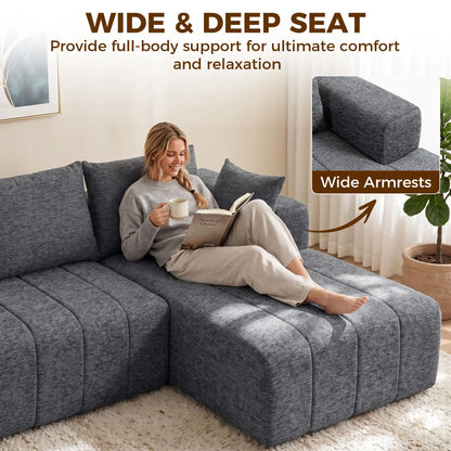 101 Modular Sectional Sofa With Chaise, Cloud Couch, Grey