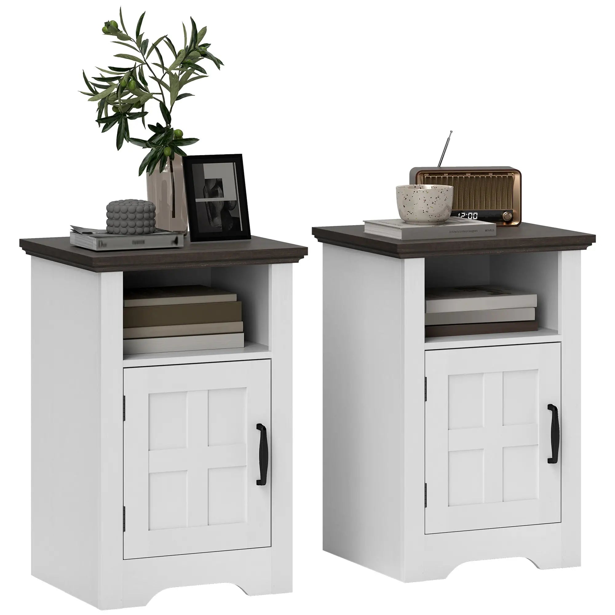 Set Of 2 Side Tables With Barn Door And Open Shelf Side Tables at Gallery Canada